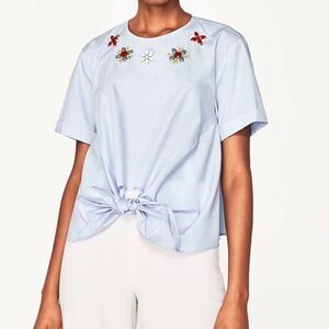 Zara - Jewelry Embellished Top with Waist Tie